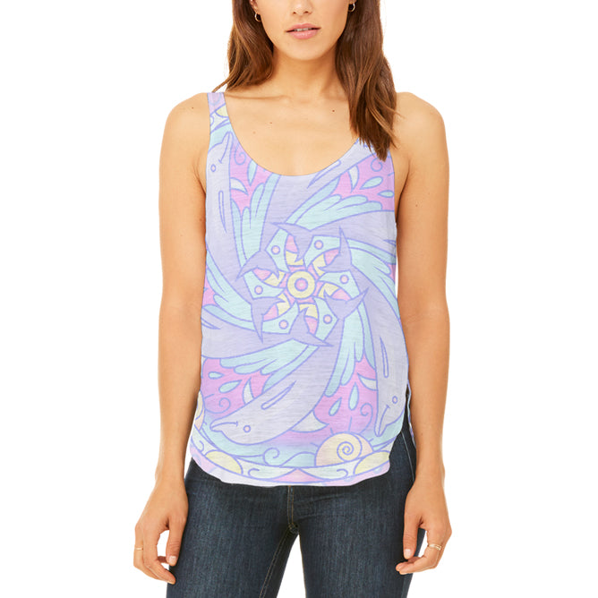 Trippy Dolphin Mandala Vintage Juniors Flowy Side Slit Tank Top Juniors Tank Tops Old Glory 2XL Multicolored