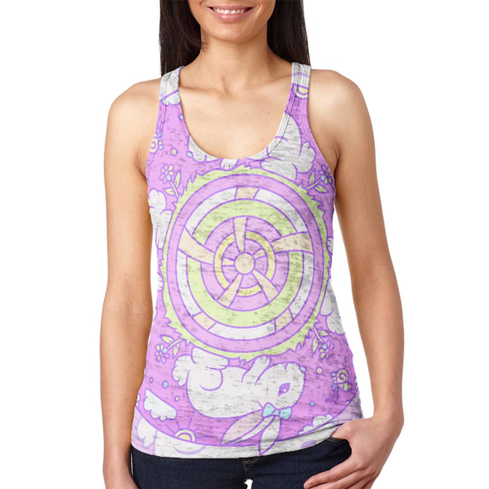 Trippy Easter Bunny Rabbit Mandala Vintage Juniors Burnout Racerback Tank Top Juniors Tank Tops Old Glory 2XL Multi