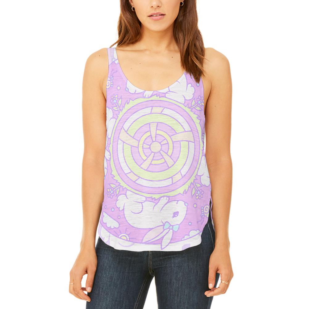 Trippy Easter Bunny Rabbit Mandala Vintage Juniors Flowy Side Slit Tank Top Juniors Tank Tops Old Glory 2XL Multi