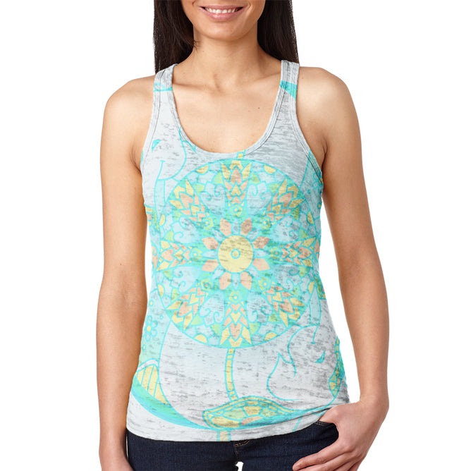Trippy Elephant Mandala Vintage Juniors Burnout Racerback Tank Top Juniors Tank Tops Old Glory 2XL Multi