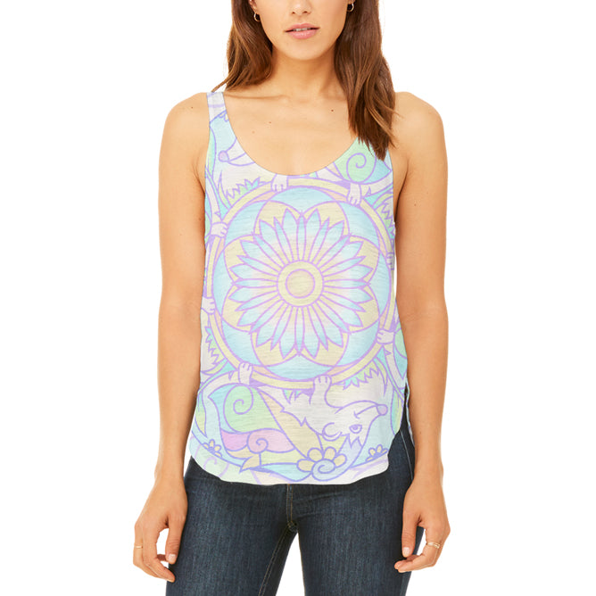 Trippy Hedgehog Mandala Vintage Juniors Flowy Side Slit Tank Top Juniors Tank Tops Old Glory 2XL Multi