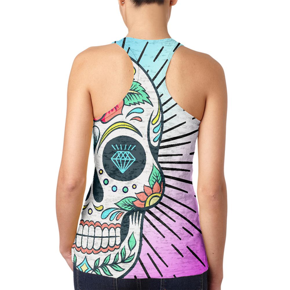 Super Cool Sugar Skull Tattoo Ombre Juniors Burnout Racerback Tank Top Juniors Tank Tops Old Glory