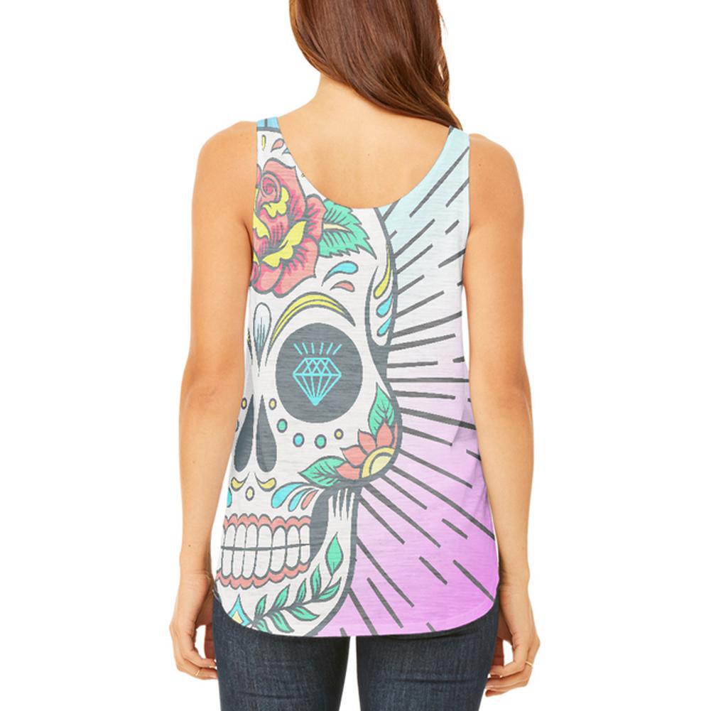 Super Cool Sugar Skull Tattoo Ombre Juniors Flowy Side Slit Tank Top Juniors Tank Tops Old Glory