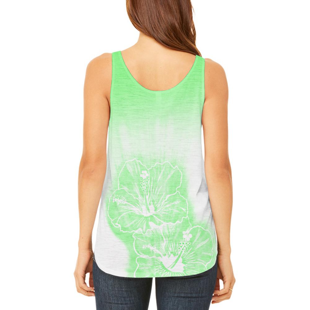 Ombre Molokai Green Hibiscus Flowers Juniors Flowy Side Slit Tank Top Juniors Tank Tops Old Glory