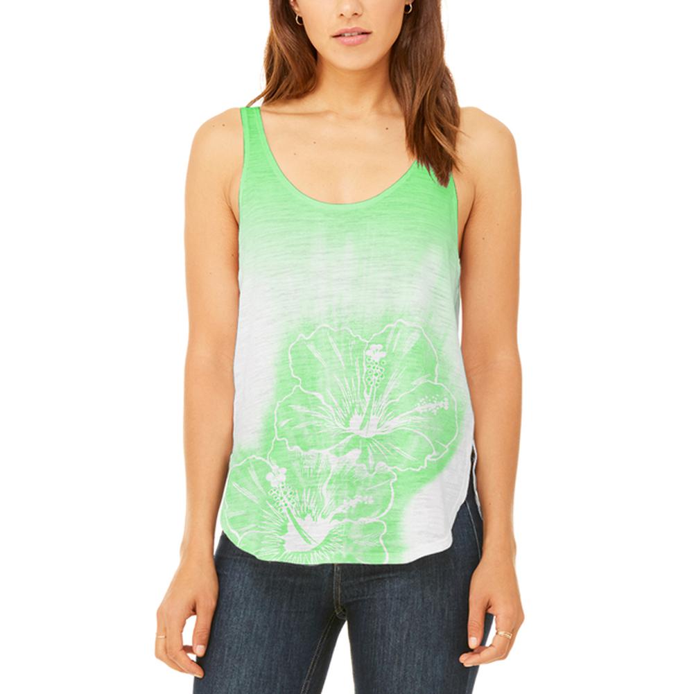 Ombre Molokai Green Hibiscus Flowers Juniors Flowy Side Slit Tank Top Juniors Tank Tops Old Glory 2XL Multi