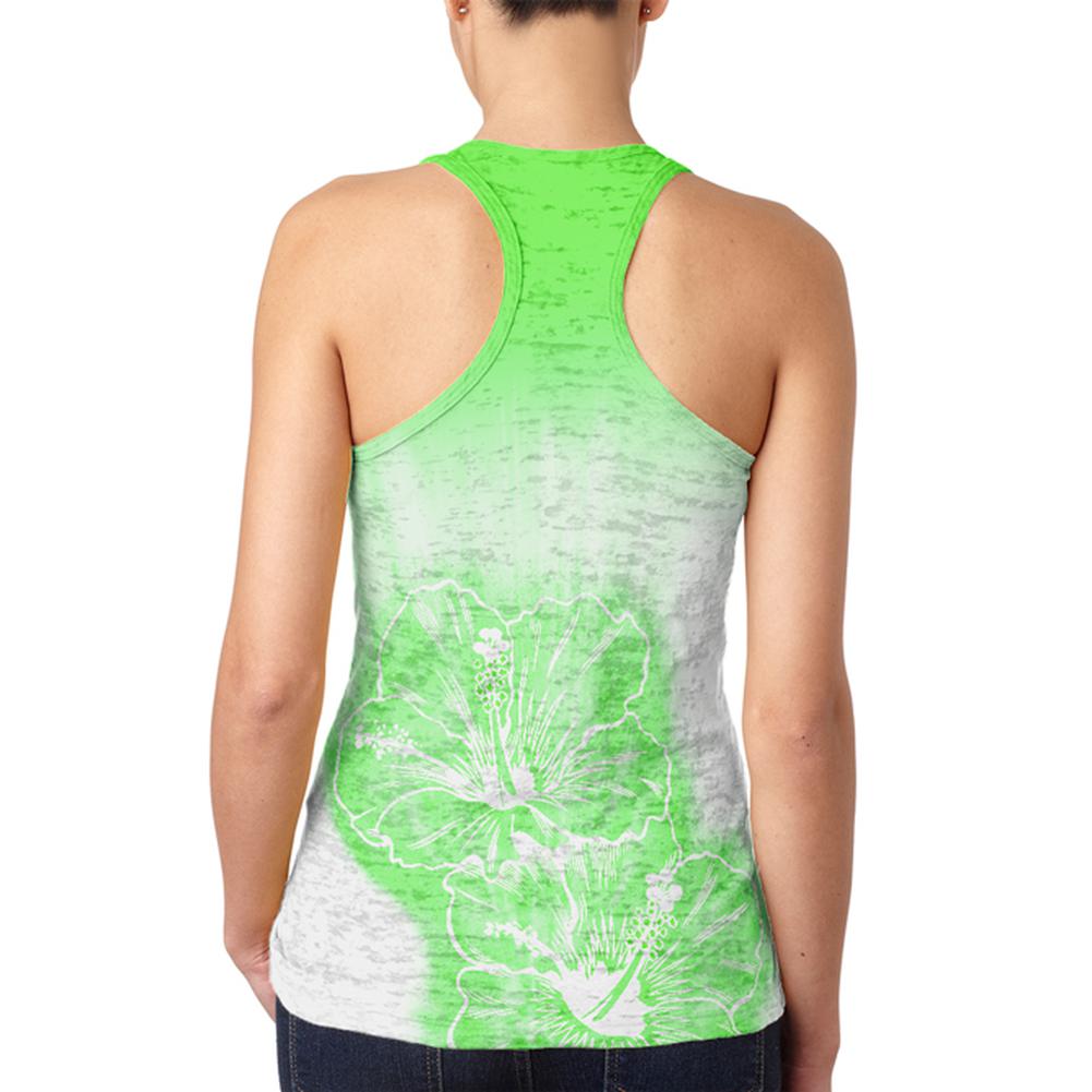 Ombre Molokai Green Hibiscus Flowers Juniors Burnout Racerback Tank Top Juniors Tank Tops Old Glory
