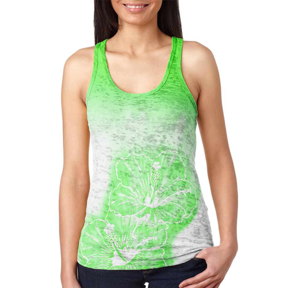 Ombre Molokai Green Hibiscus Flowers Juniors Burnout Racerback Tank Top Juniors Tank Tops Old Glory 2XL Multi
