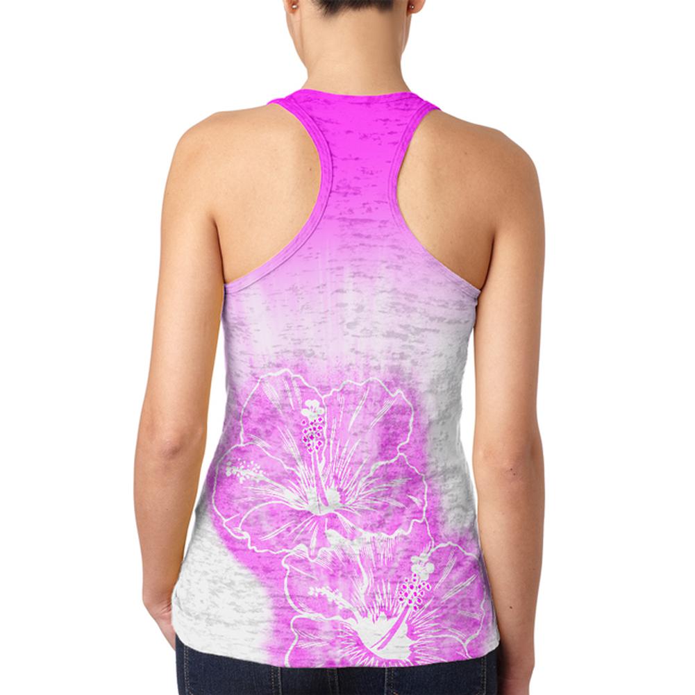 Ombre Maui Pink Hibiscus Flowers Juniors Burnout Racerback Tank Top Juniors Tank Tops Old Glory