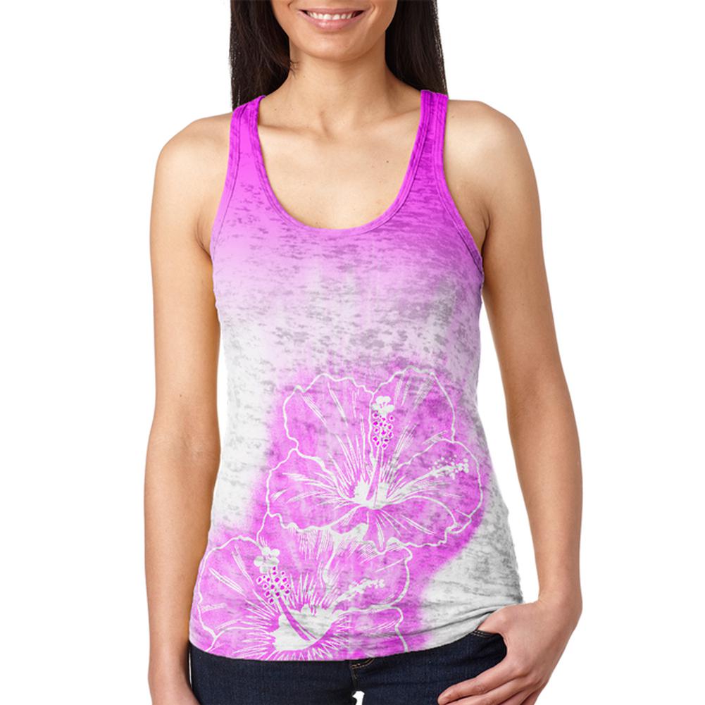 Ombre Maui Pink Hibiscus Flowers Juniors Burnout Racerback Tank Top Juniors Tank Tops Old Glory 2XL Multi