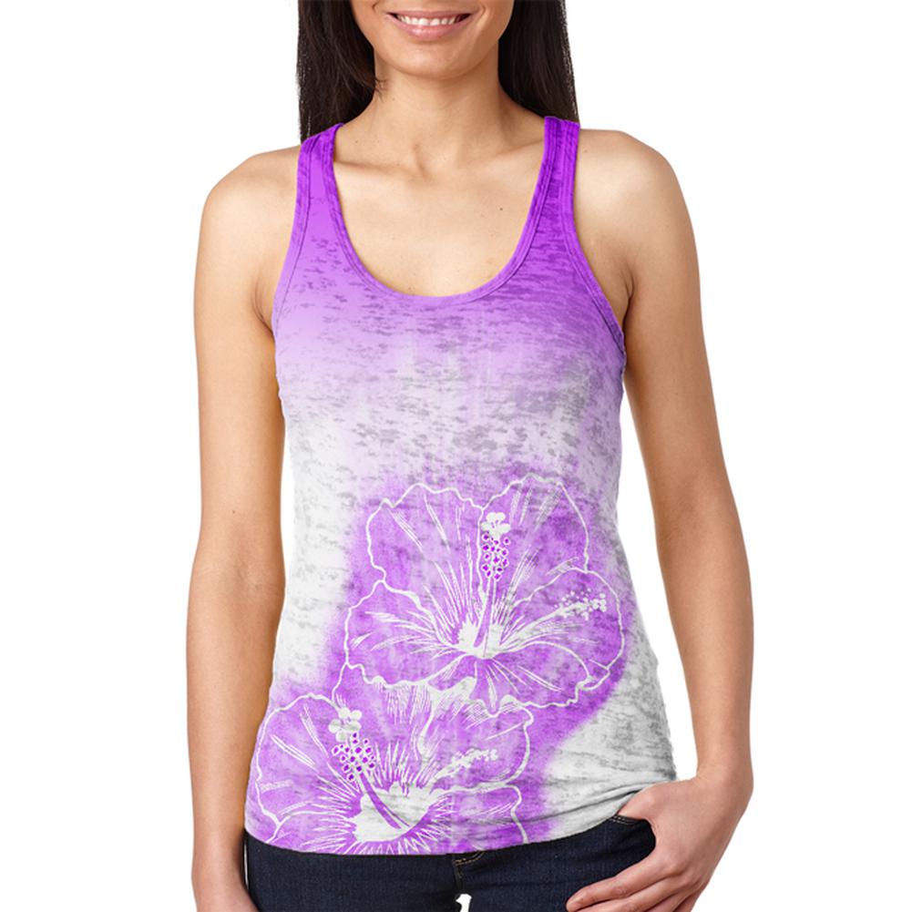 Ombre Kauai Purple Hibiscus Flowers Juniors Burnout Racerback Tank Top Juniors Tank Tops Old Glory 2XL Multi