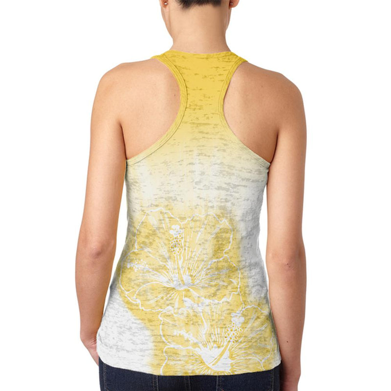 Ombre Oahu Yellow Hibiscus Flowers Juniors Burnout Racerback Tank Top Juniors Tank Tops Old Glory