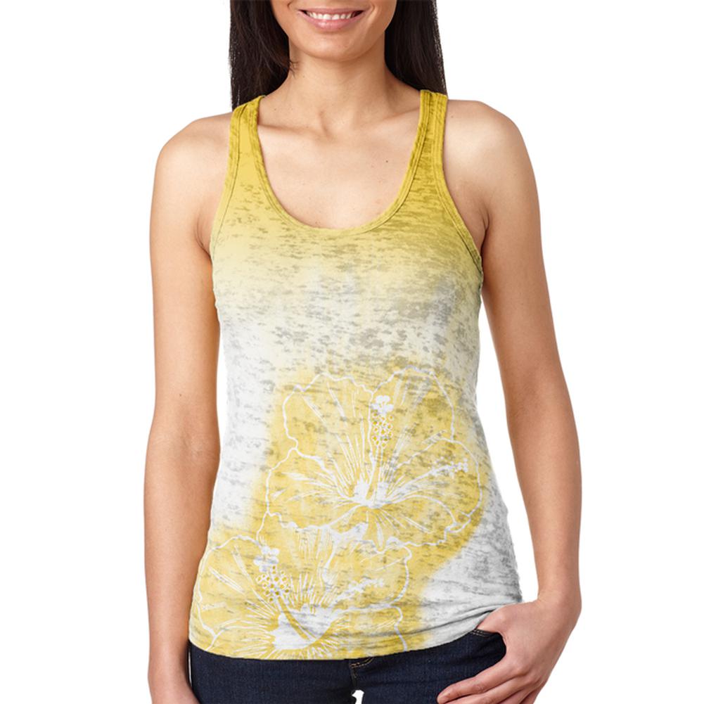 Ombre Oahu Yellow Hibiscus Flowers Juniors Burnout Racerback Tank Top Juniors Tank Tops Old Glory SM Multi