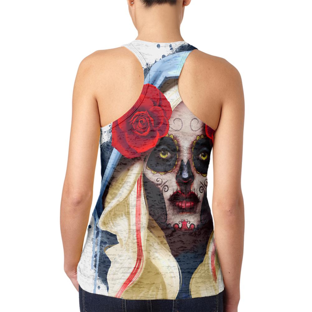 Candy Skull Girl Deadly Kiss Juniors Burnout Racerback Tank Top Juniors Tank Tops Old Glory