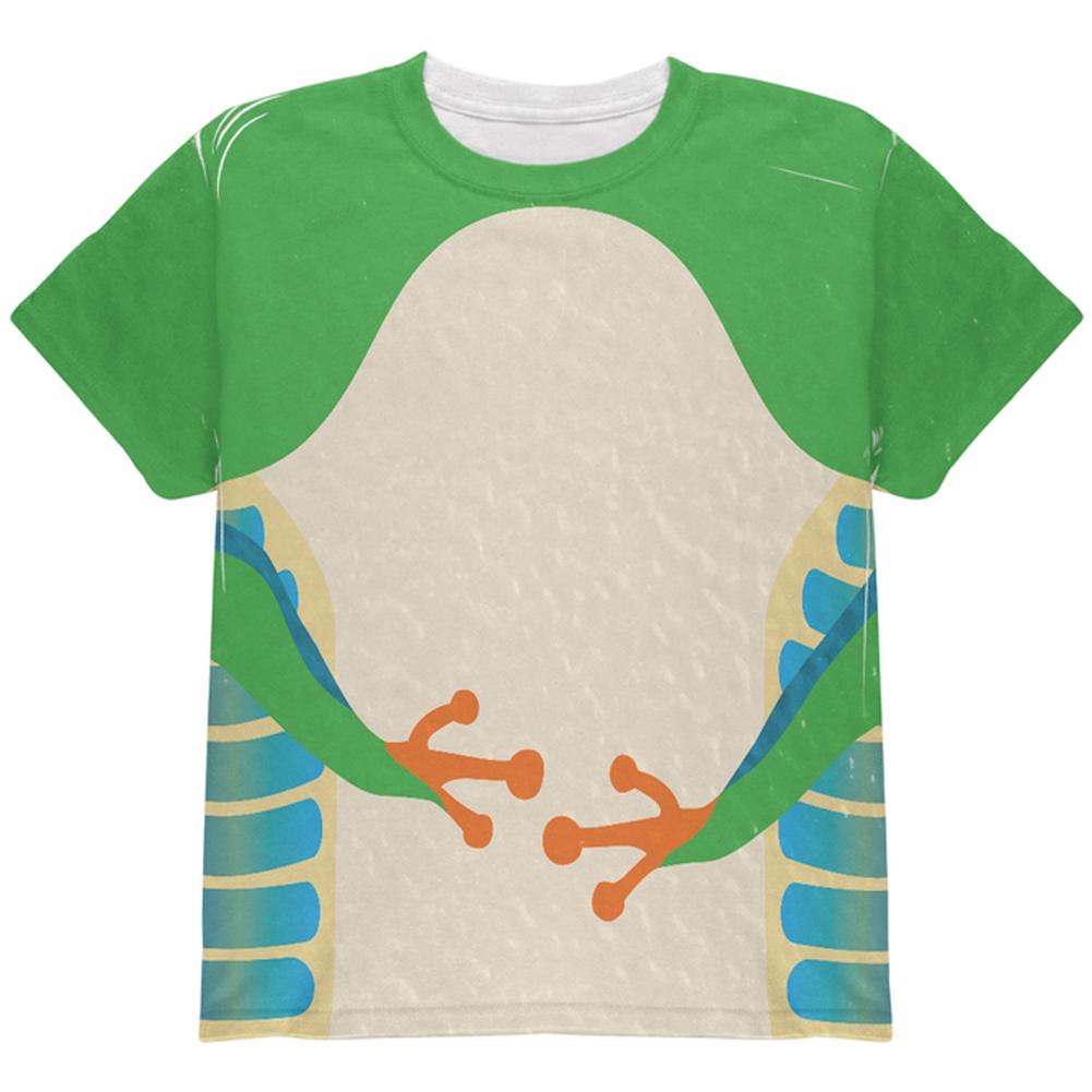 Halloween Green Tree Frog Costume All Over Youth T Shirt Youth T-Shirts Old Glory YLG Multi