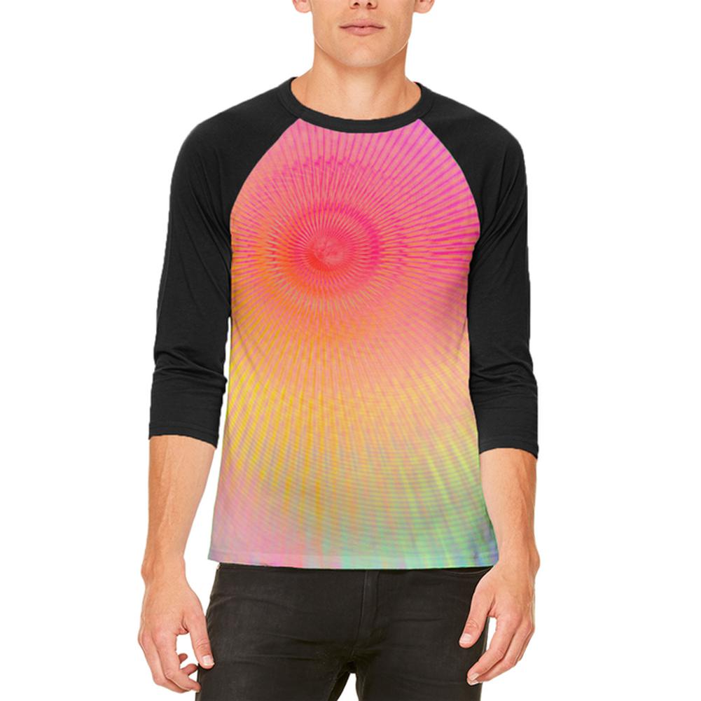 EDM Pastel Unicorn Rainbow Spiral Mens Raglan T Shirt Men's T-Shirts Old Glory 2XL White-Black