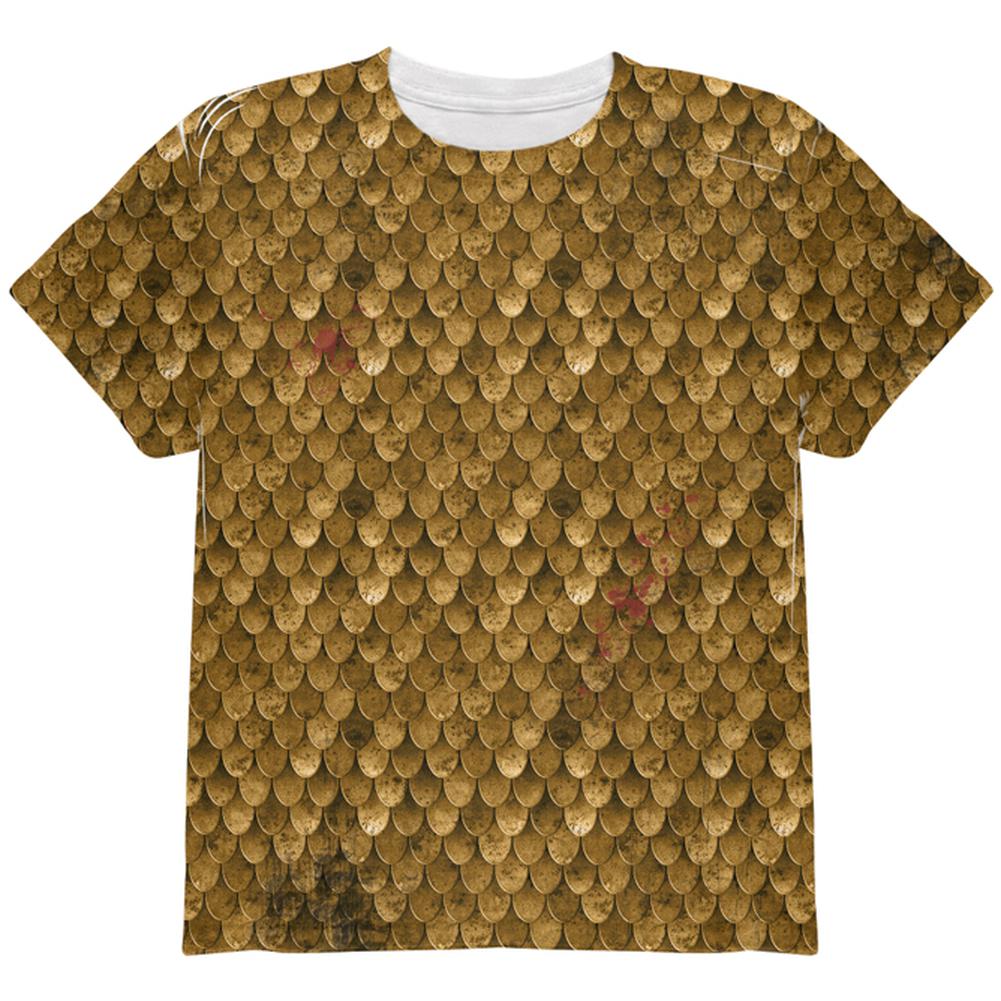 Halloween Battle Damage Bronze Scale Armor Costume All Over Youth T Shirt Youth T-Shirts Old Glory LG Multi