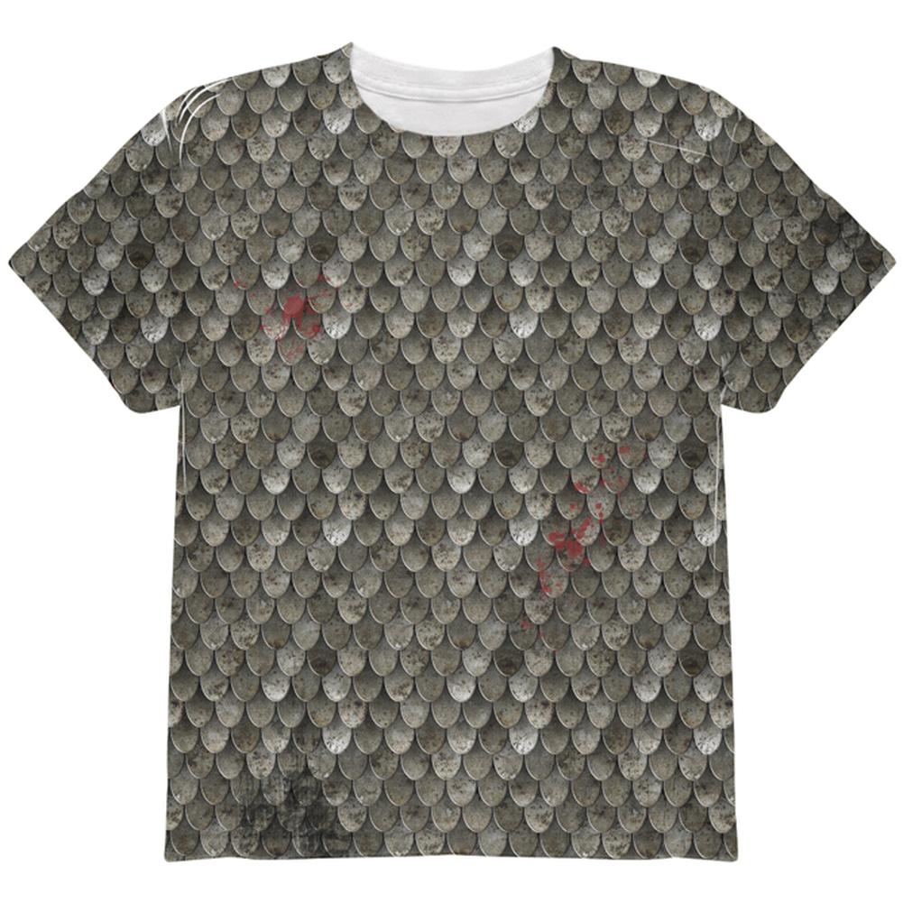 Halloween Battle Damage Steel Scale Armor Costume All Over Youth T Shirt Youth T-Shirts Old Glory LG Multi