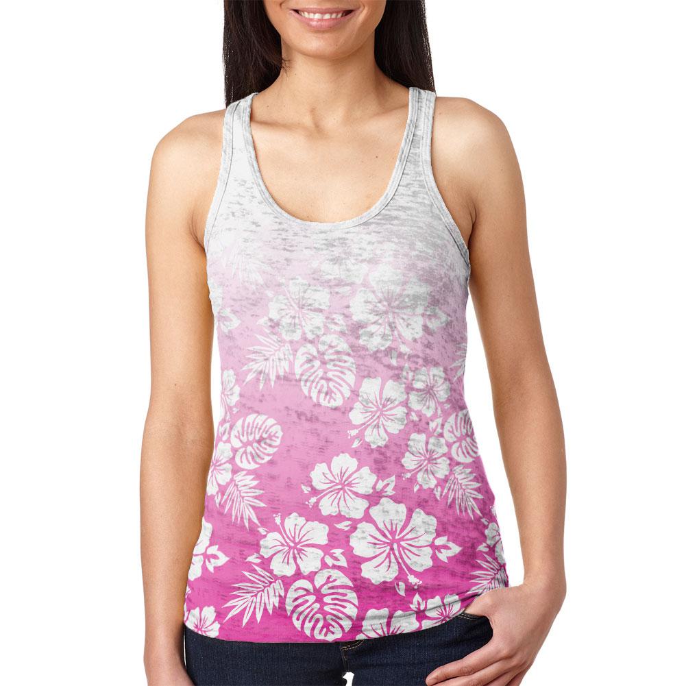 Summer Sun Ombre Hibiscus Juniors Burnout Racerback Tank Top Juniors Tank Tops Old Glory 2XL Red