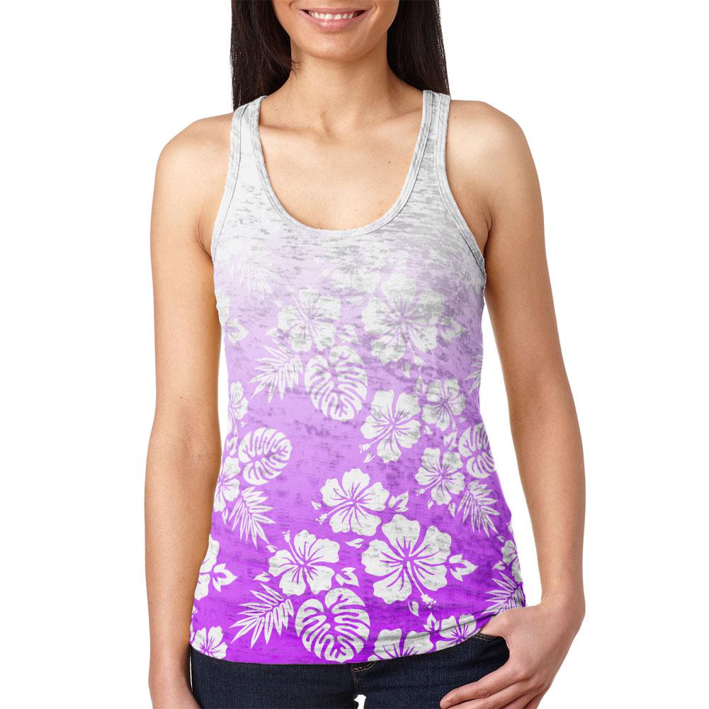 Summer Sun Ombre Hibiscus Juniors Burnout Racerback Tank Top Juniors Tank Tops Old Glory 2XL Purple