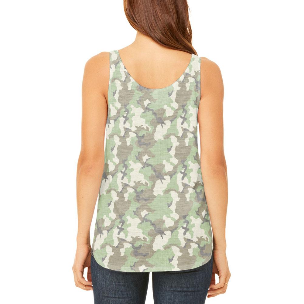 Green Woodland Camo Light Juniors Flowy Side Slit Tank Top Juniors Tank Tops Old Glory
