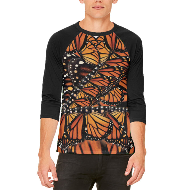 Halloween Costume Monarch Butterfly Costume Mens Raglan T Shirt Men's Raglans Old Glory LG White-Black