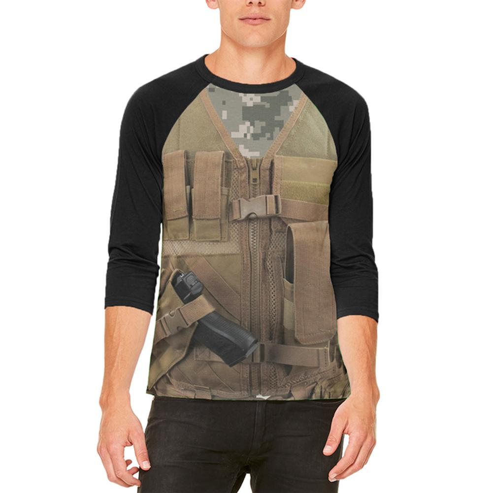 Halloween Costume Desert Tactical Military Vest Costume Mens Raglan T Shirt Men's Raglans Old Glory 2XL White