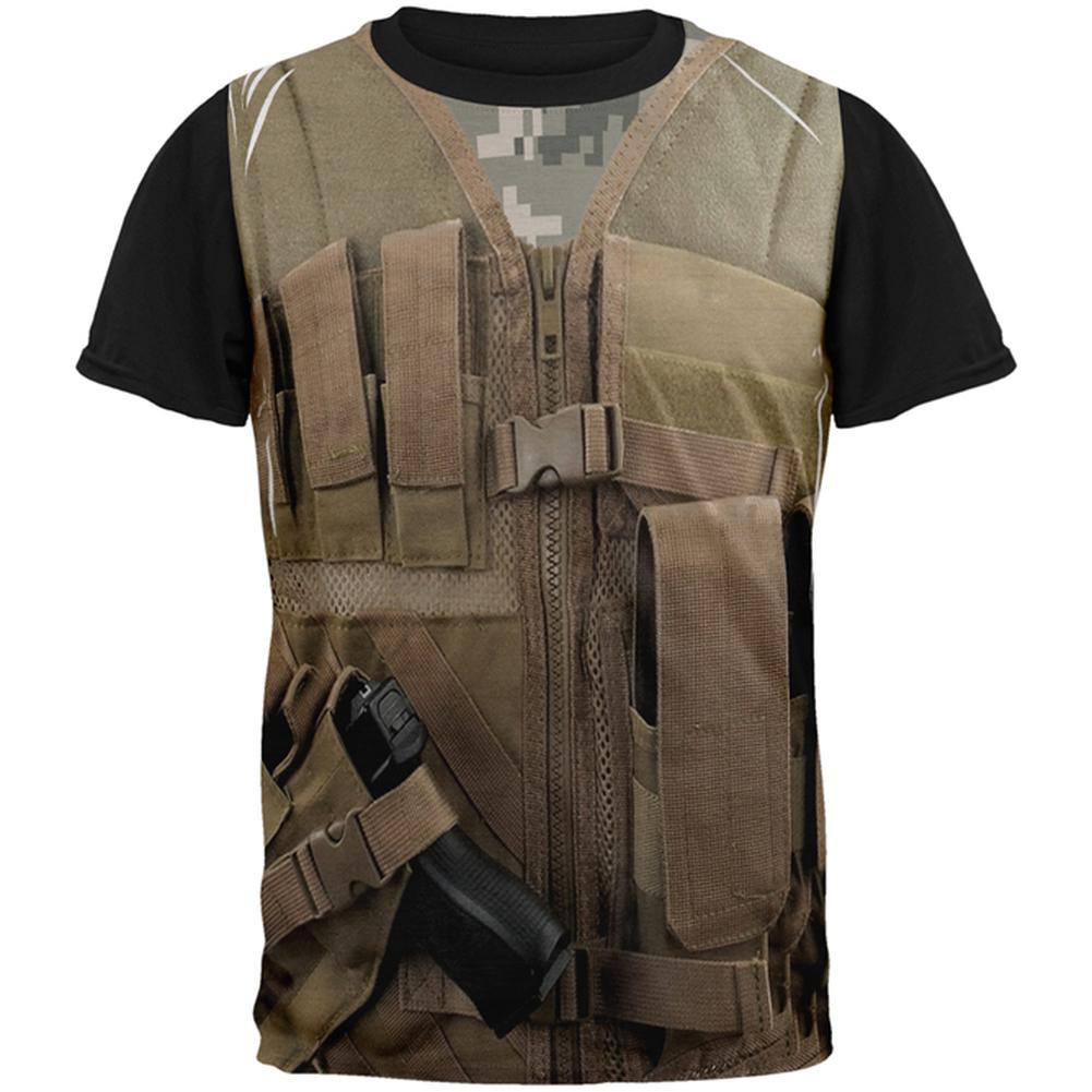 Halloween Desert Tactical Military Vest Costume All Over Mens Black Back T Shirt Men's T-Shirts Old Glory LG Multi