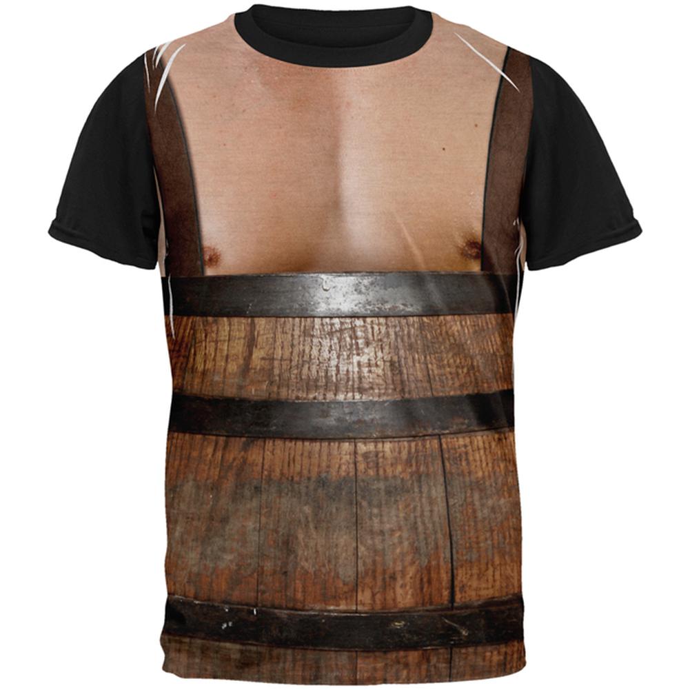 Halloween Man in Barrel Suspenders Costume All Over Mens Black Back T Shirt Men's T-Shirts Old Glory LG Multi