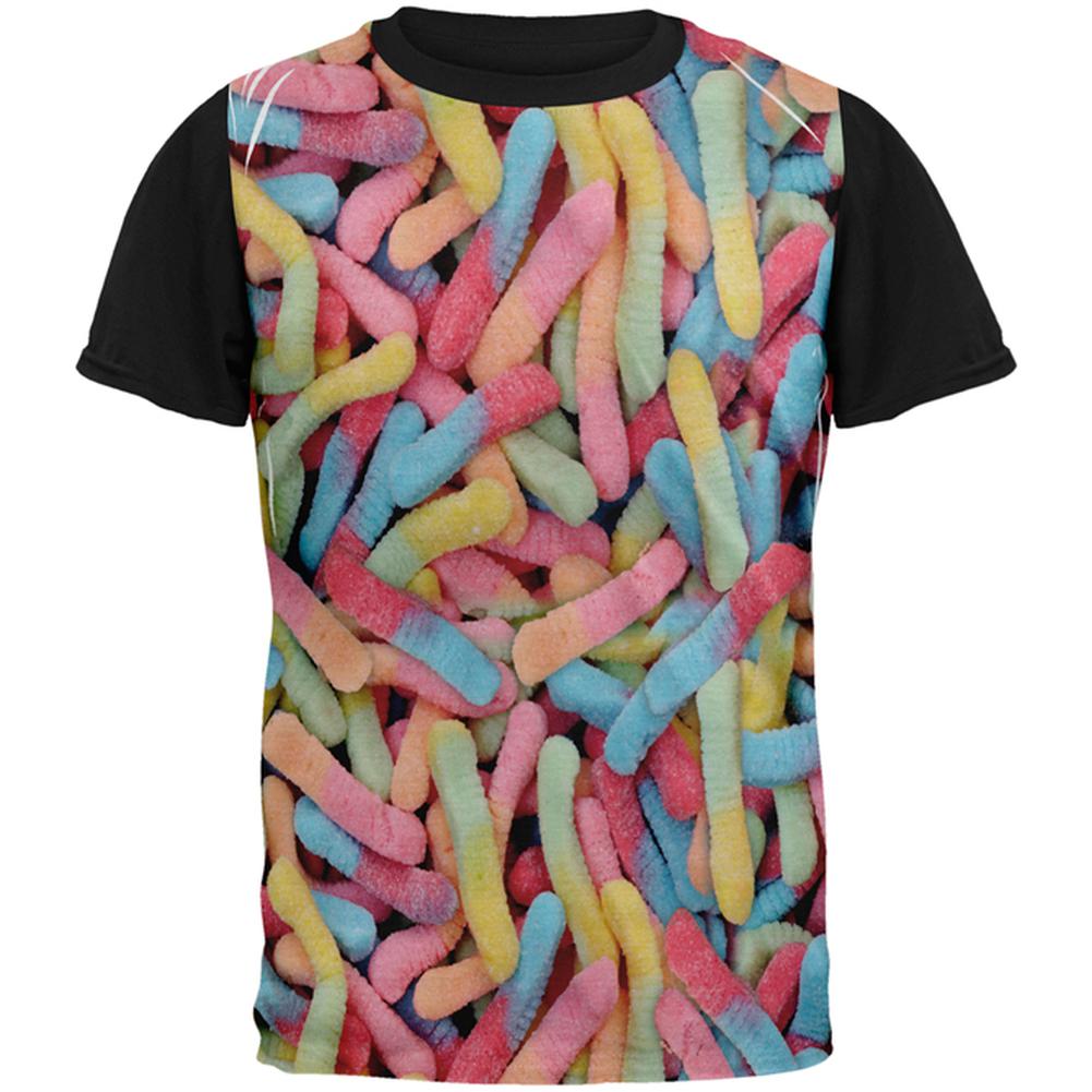 Halloween Sour Gummy Worms All Over Mens Black Back T Shirt Men's T-Shirts Old Glory LG Multi