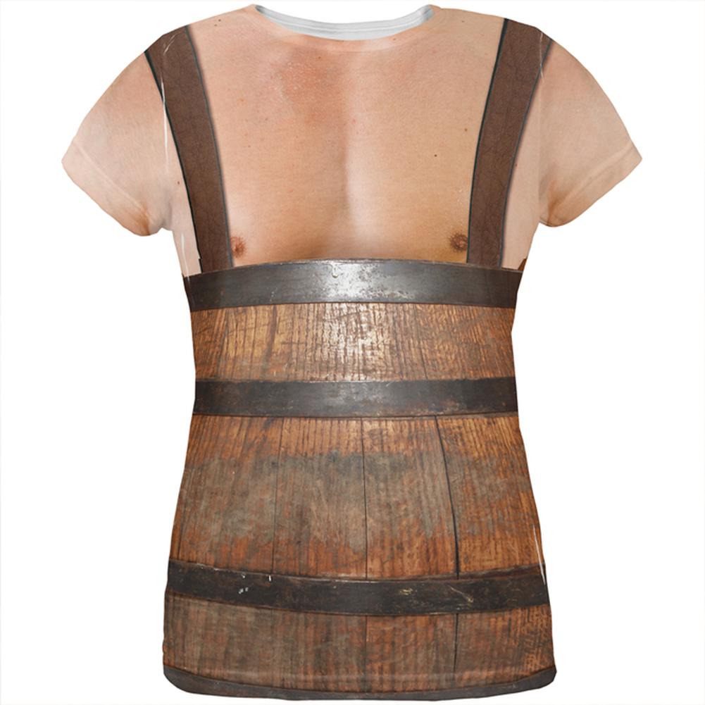 Halloween Costume Man in Barrel Suspenders Costume All Over Womens T Shirt Women's T-Shirts Old Glory LG Multi