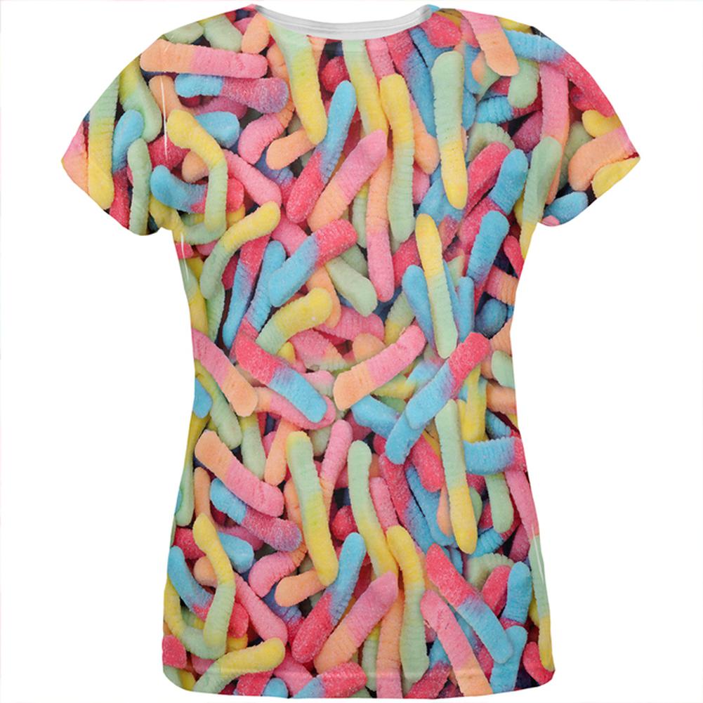 Halloween Sour Gummy Worms All Over Womens T Shirt Women's T-Shirts Old Glory LG Multi