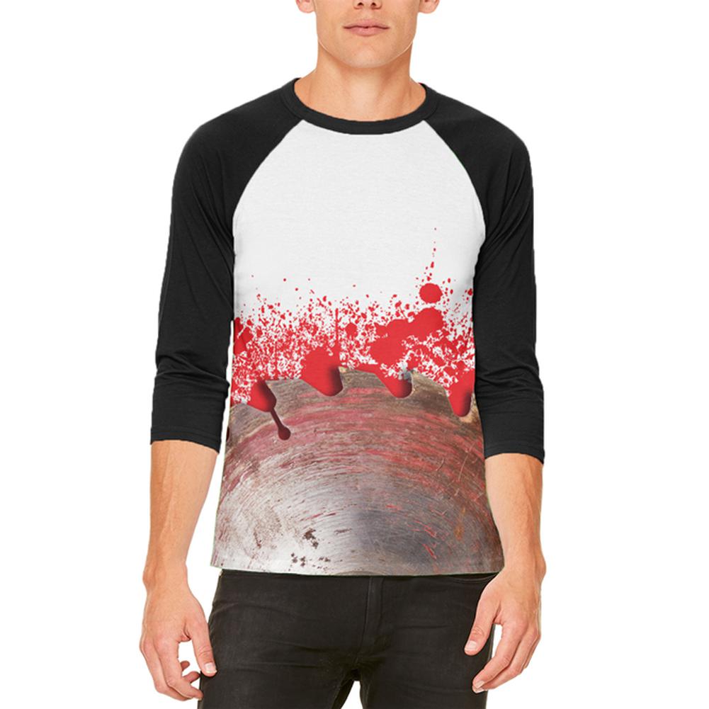 Halloween Bloody Saw Blade Massacre Mens Raglan T Shirt Men's T-Shirts Old Glory 2XL White