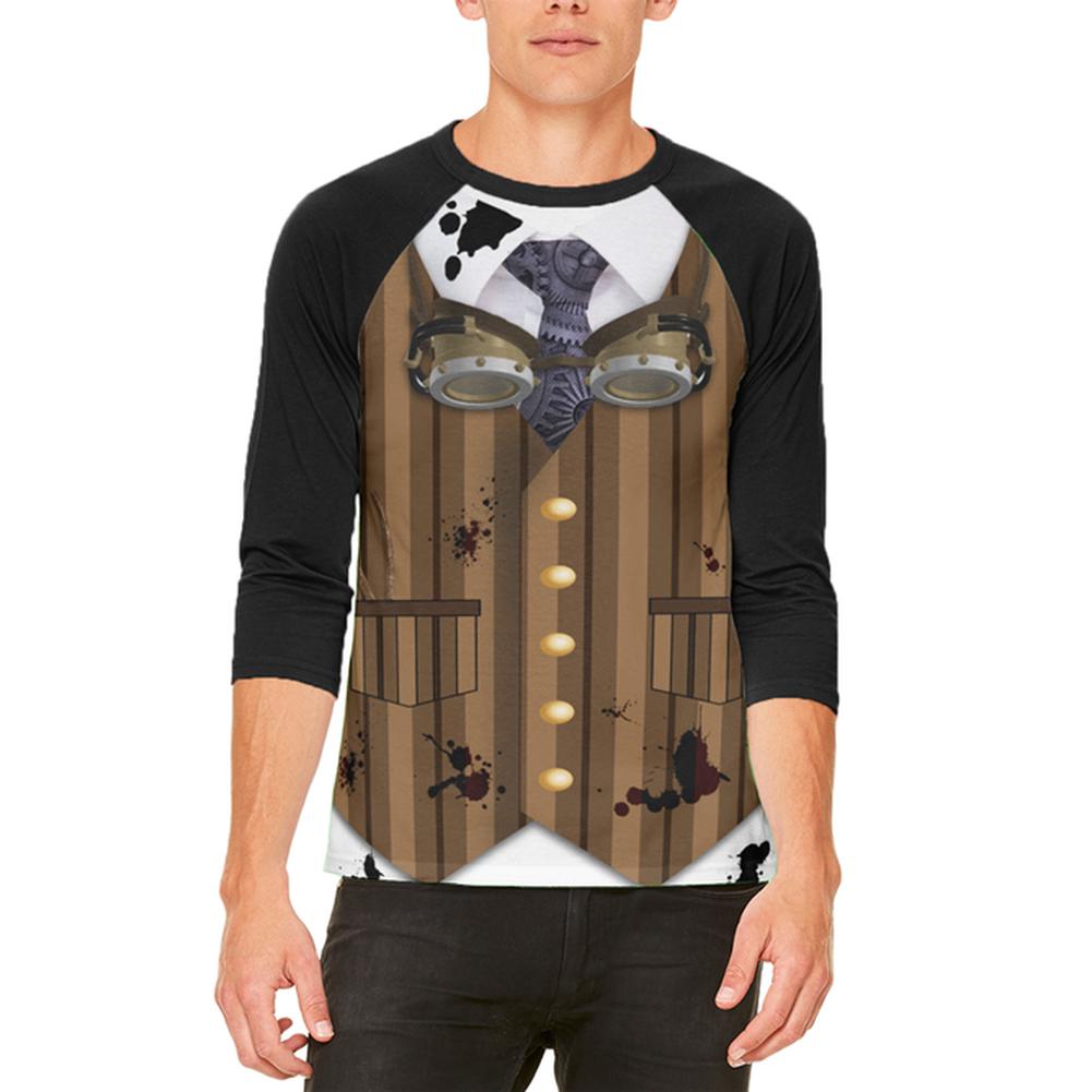 Halloween Costume Steam Punk Engineer Costume Mens Raglan T Shirt Men's T-Shirts Old Glory 2XL White