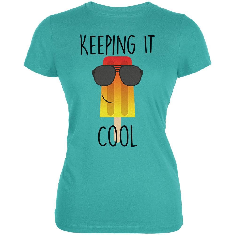 Summer Sun Ice Pop Keeping it Cool Juniors Soft T Shirt Juniors T-Shirts Old Glory LG Blue