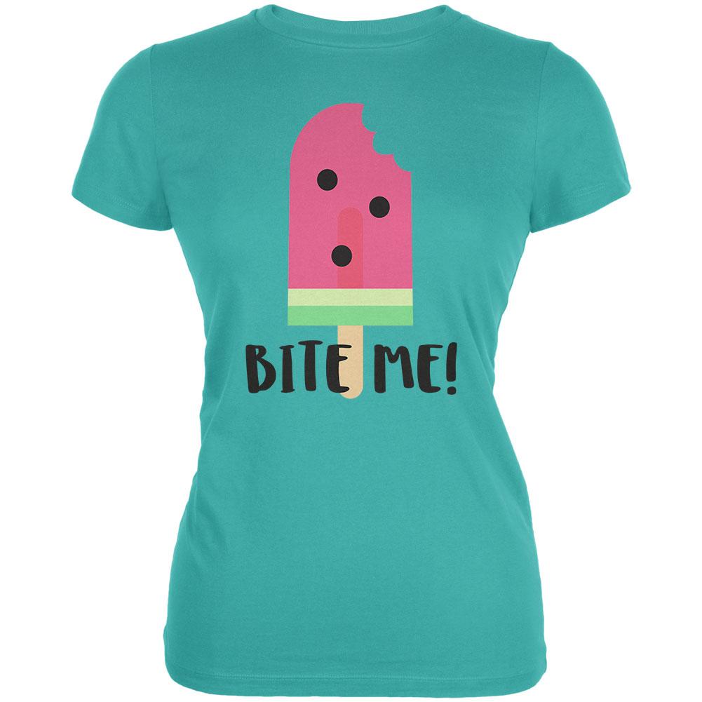 Summer Sun Ice Pop Watermelon Bite Me Juniors Soft T Shirt Juniors T-Shirts Old Glory LG Blue