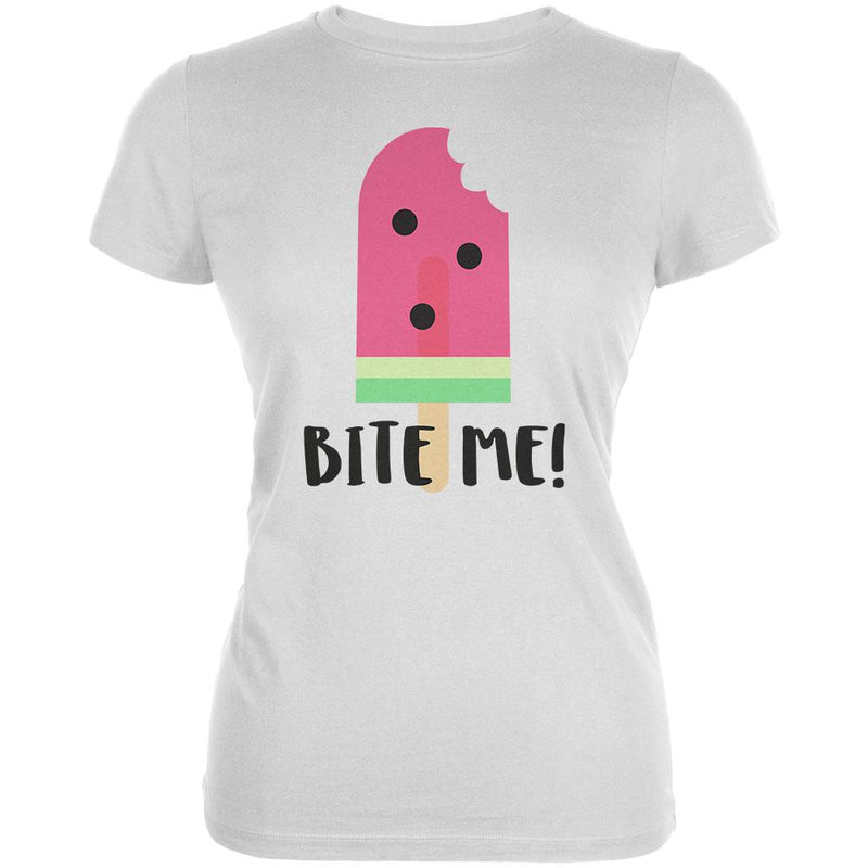 Summer Sun Ice Pop Watermelon Bite Me Juniors Soft T Shirt Juniors T-Shirts Old Glory 2XL White