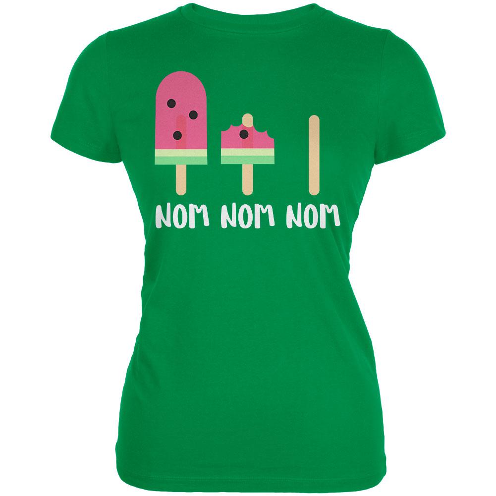 Summer Sun Ice Pop Watermelon Nom Nom Nom Juniors Soft T Shirt Juniors T-Shirts Old Glory 2XL Green