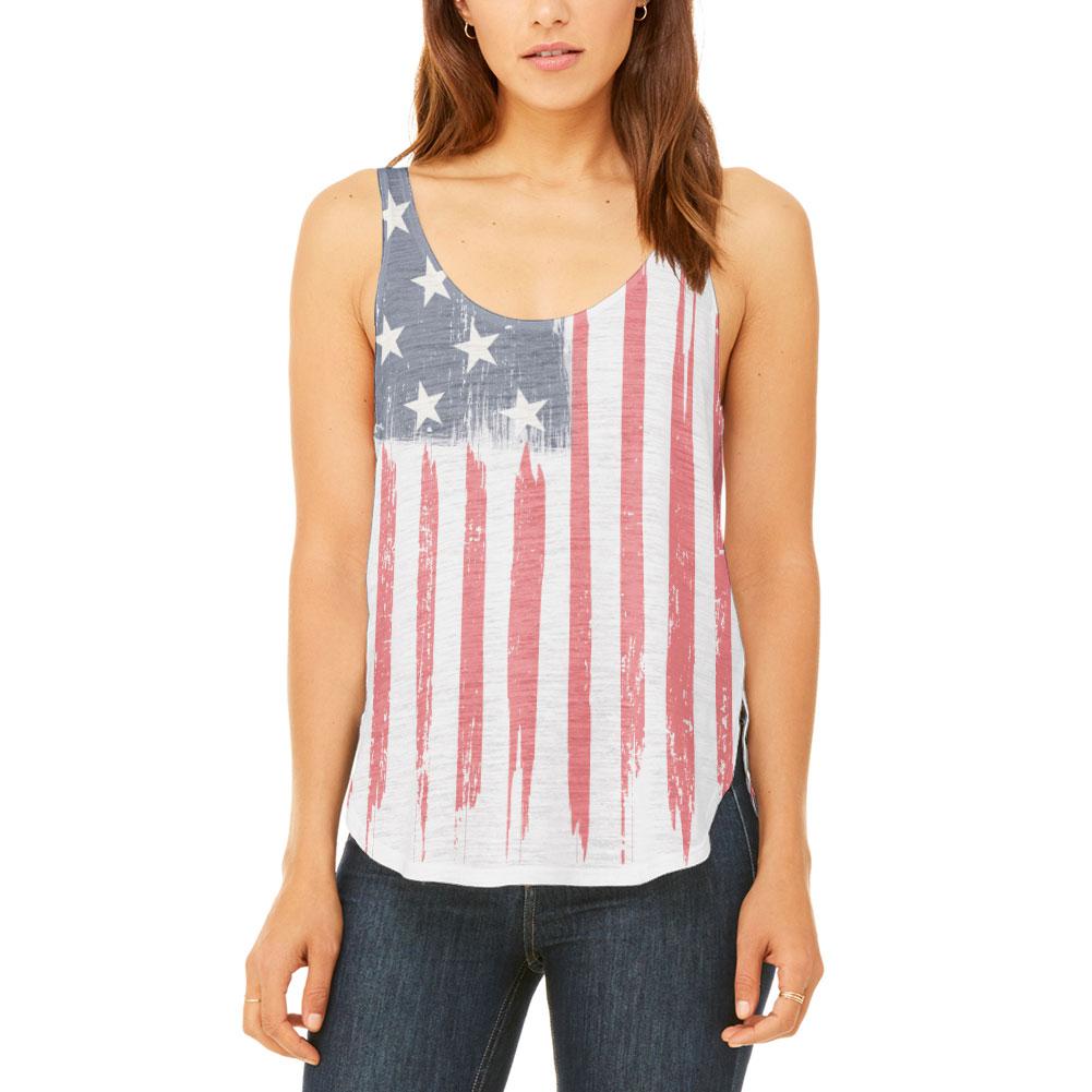 4th of July Distressed Brushed American Flag Juniors Flowy Side Slit Tank Top Juniors Tank Tops Old Glory 2XL Multi