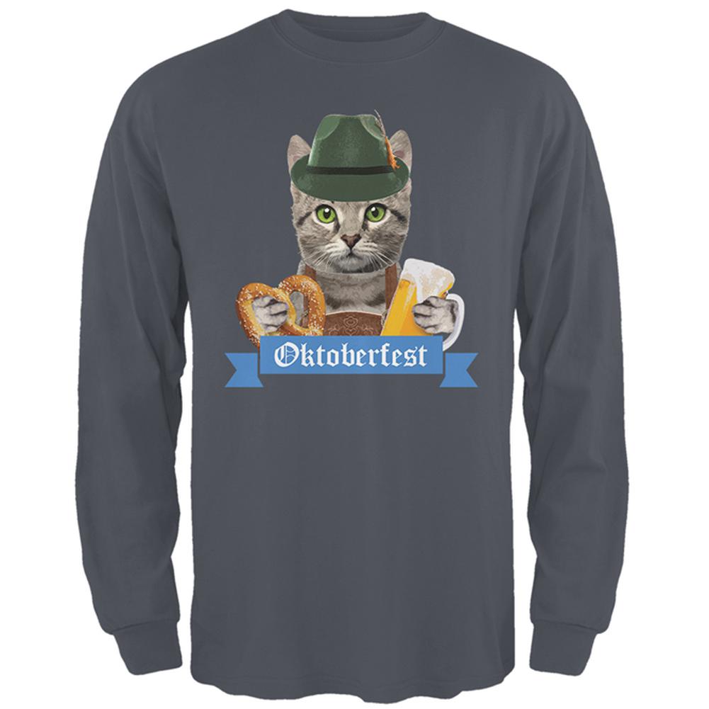 Oktoberfest Funny Cat Mens Long Sleeve T Shirt Men's Long Sleeves Old Glory 2XL Charcoal