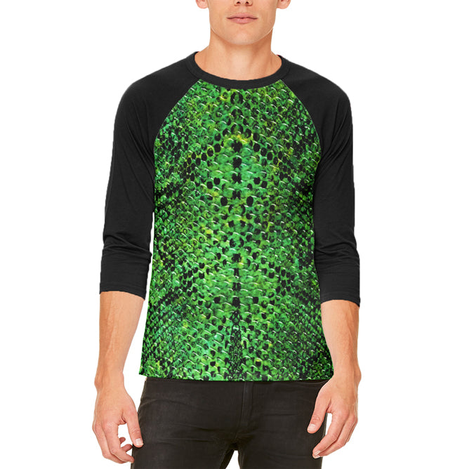 Halloween Green Snake Snakeskin Costume Mens Raglan T Shirt Men's T-Shirts Old Glory LG White-Black