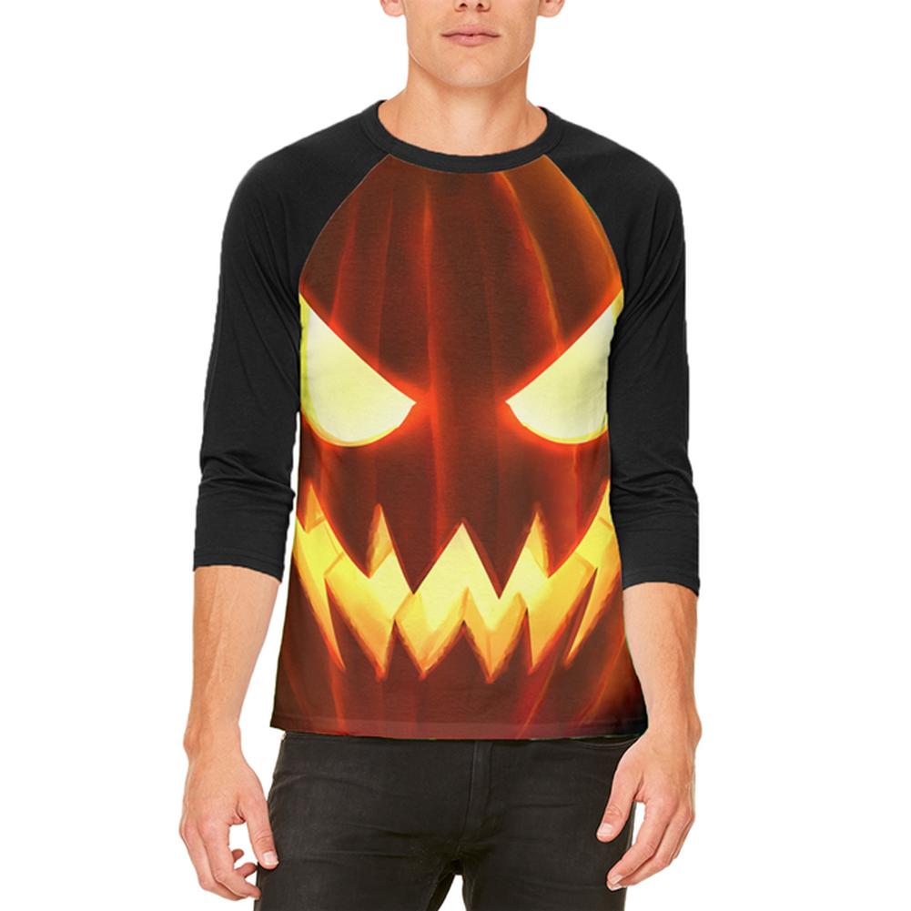 Halloween Costume Scary Jack-O-Lantern Costume Mens Raglan T Shirt Men's T-Shirts Old Glory 2XL White