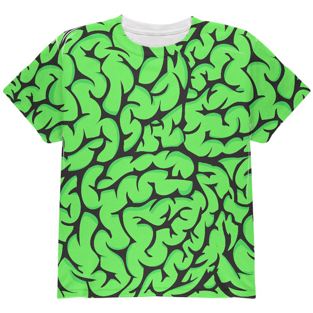 Halloween Green Zombie Brains Costume All Over Youth T Shirt Youth T-Shirts Old Glory LG Multi