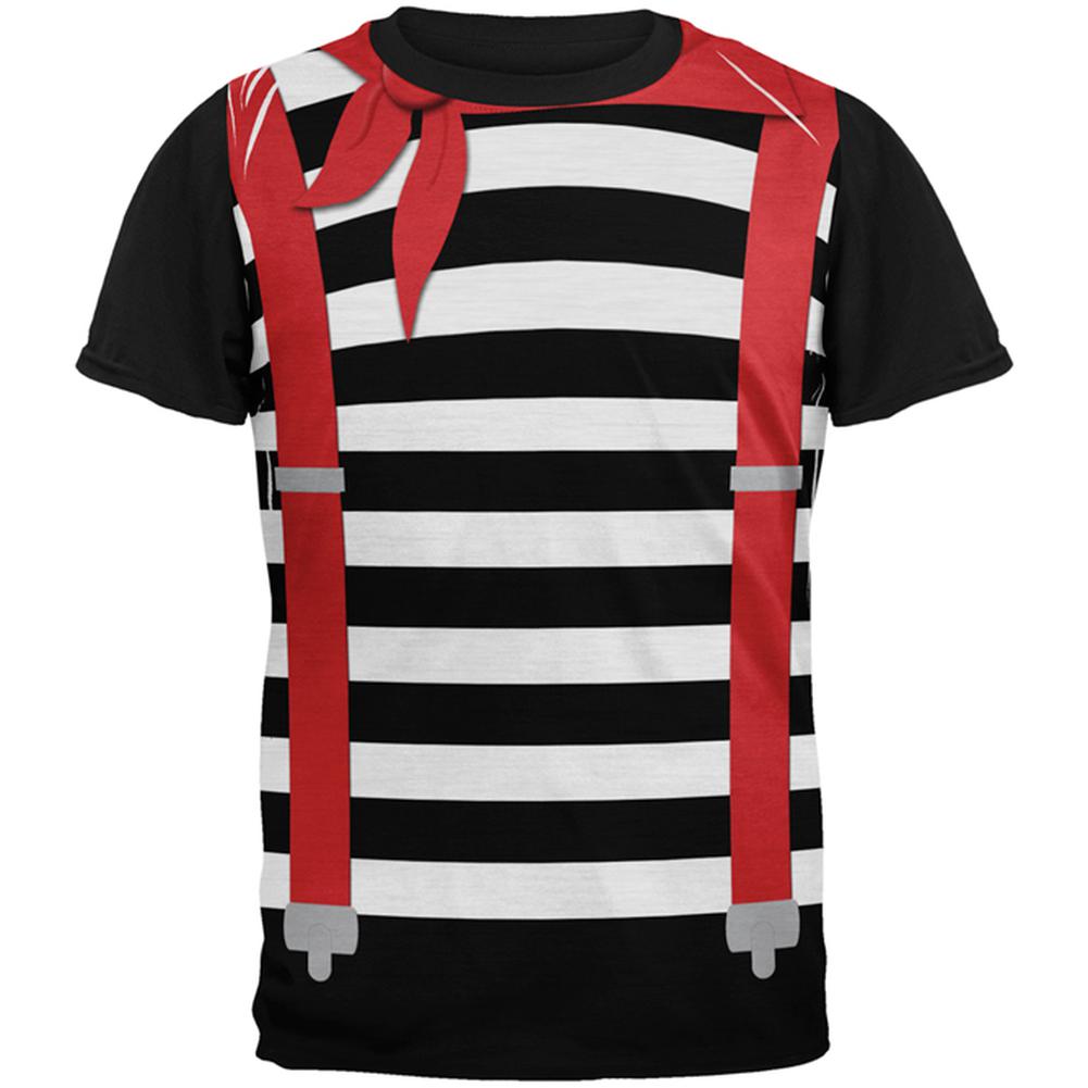 Halloween French Mime Costume All Over Mens Black Back T Shirt Men's T-Shirts Old Glory LG Multi