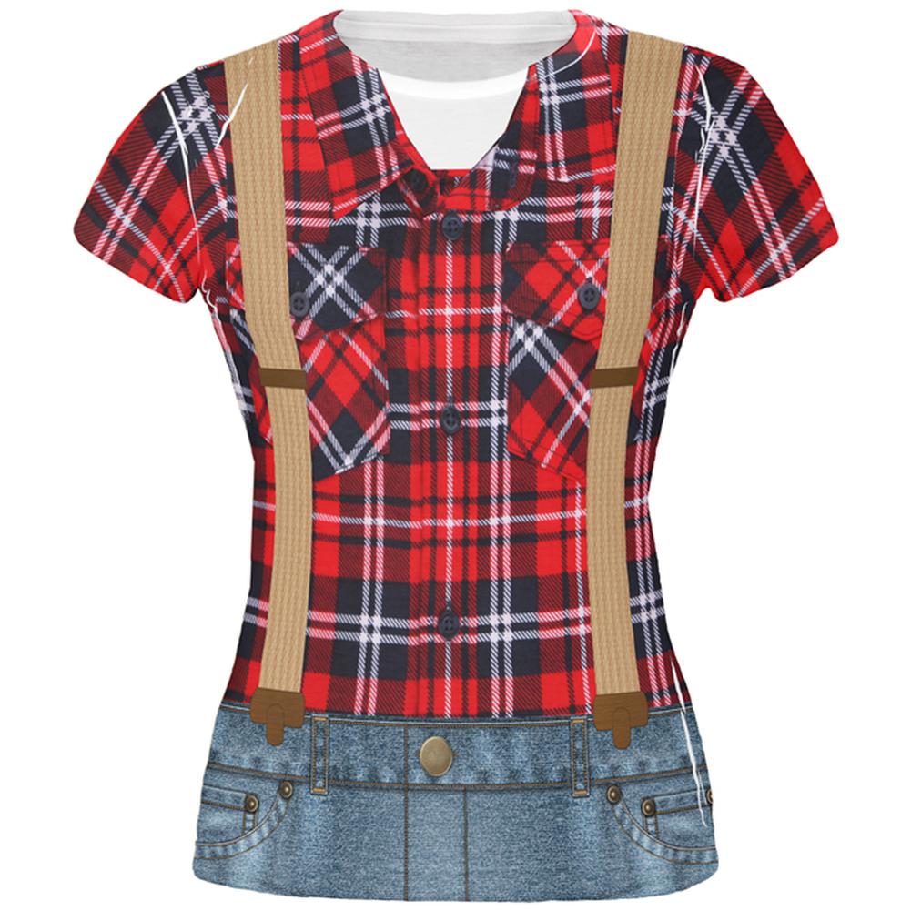 Halloween Lumberjack Costume All Over Juniors T Shirt Juniors T-Shirts Old Glory 2XL Multi