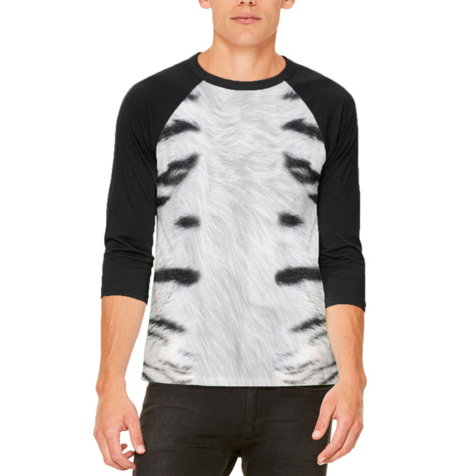 White Siberian Tiger Costume Mens Raglan T Shirt Men's T-Shirts Old Glory 2XL White-Black