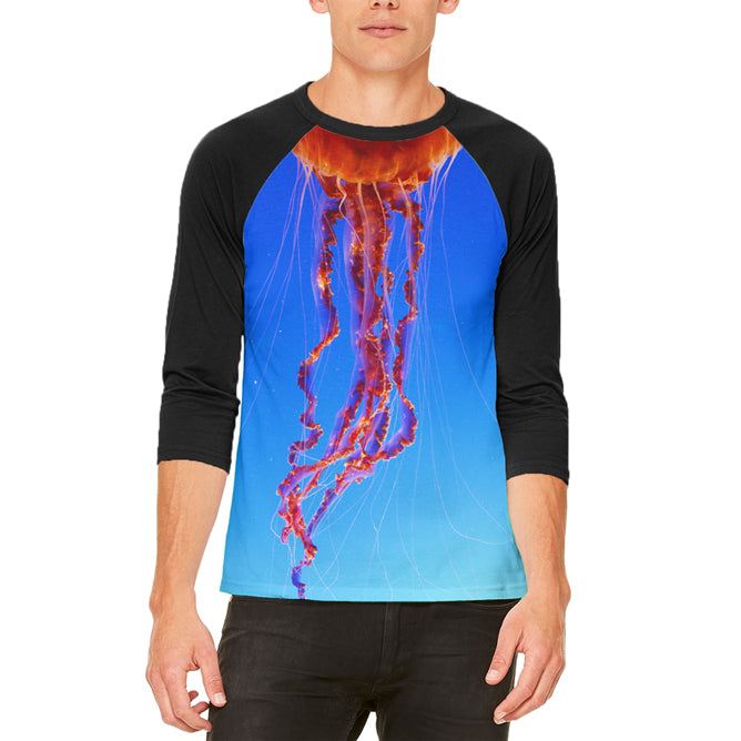 Halloween Costume Orange Nettle Jellyfish Costume Mens Raglan T Shirt Men's T-Shirts Old Glory LG White-Black