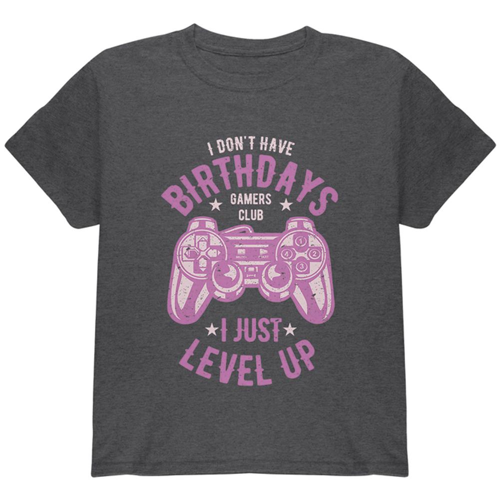 Gamer Birthday Level Up Pink Youth T Shirt Youth T-Shirts Old Glory LG Grey