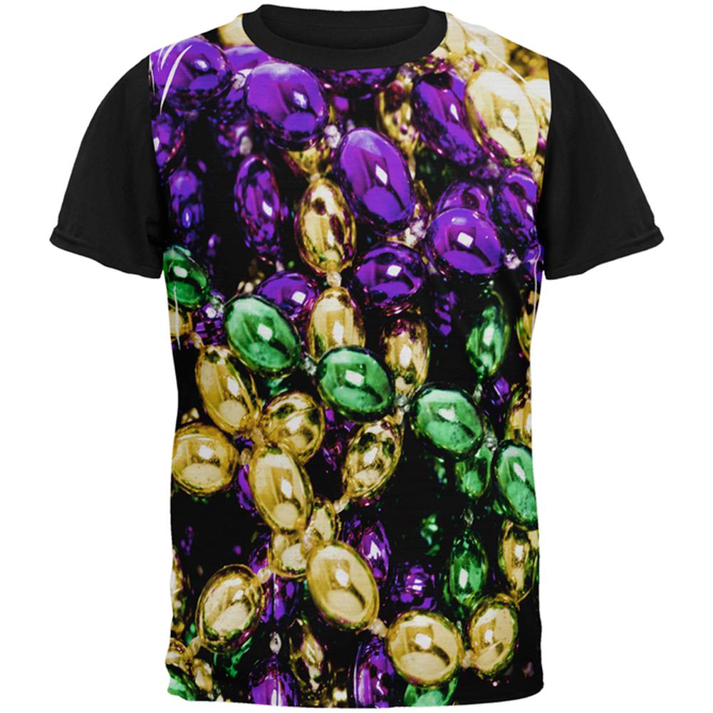Mardi Gras Beads Costume All Over Mens Black Back T Shirt Men's T-Shirts Old Glory MD Multi