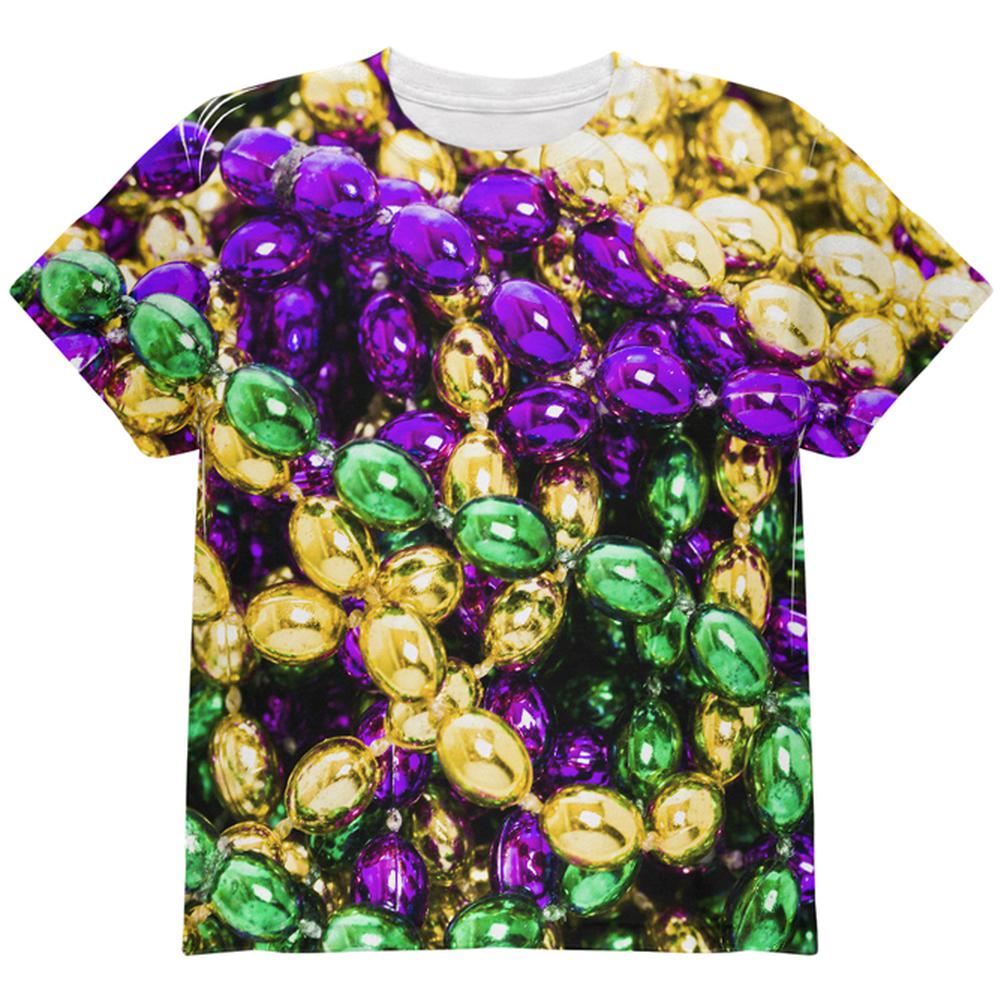 Mardi Gras Beads Costume All Over Youth T Shirt Youth T-Shirts Old Glory LG Multi