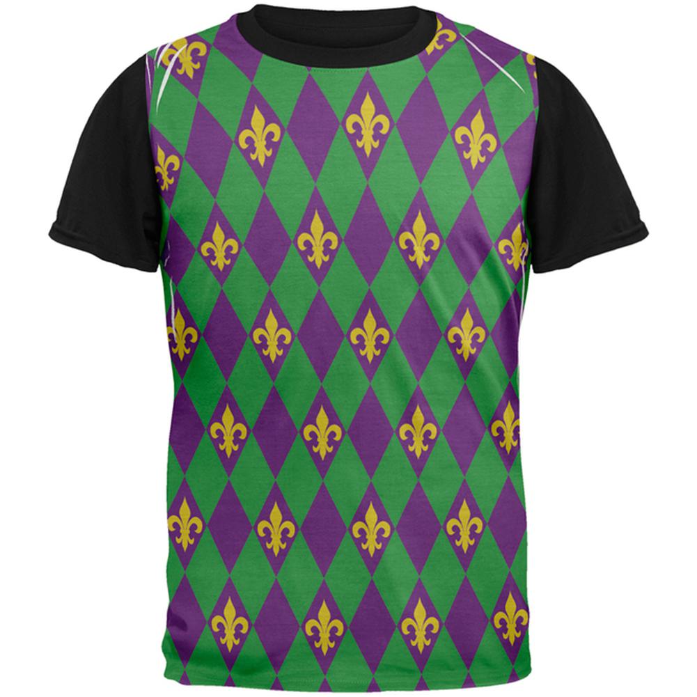 Mardi Gras Fleur De Lis Jester Costume All Over Mens Black Back T Shirt Men's T-Shirts Old Glory MD Multi